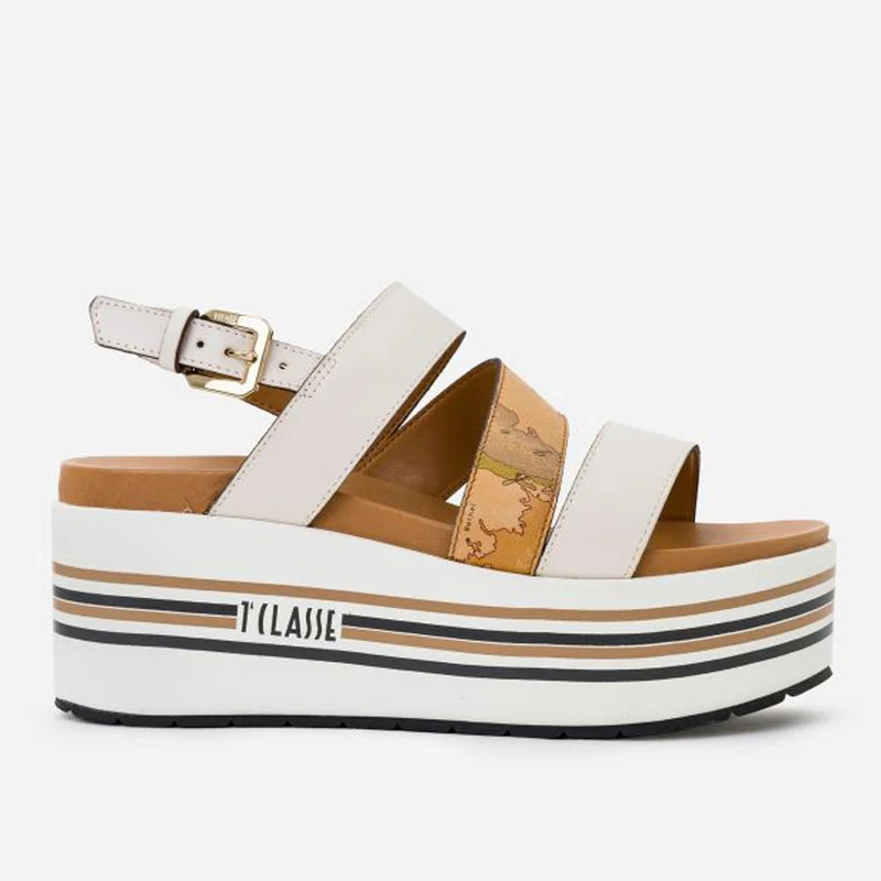 Scarpe Donna 1A Classe Alviero Martini Sandali in Pelle Bianca con Inserti in Nappa Geo Classic E378