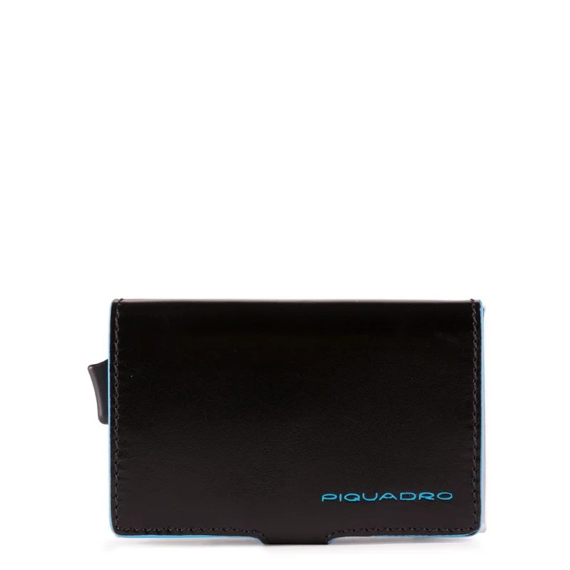 Portacarte PIQUADRO in Pelle e Alluminio con RFID in Pelle Nera Linea Blue Square - PP5649B2R