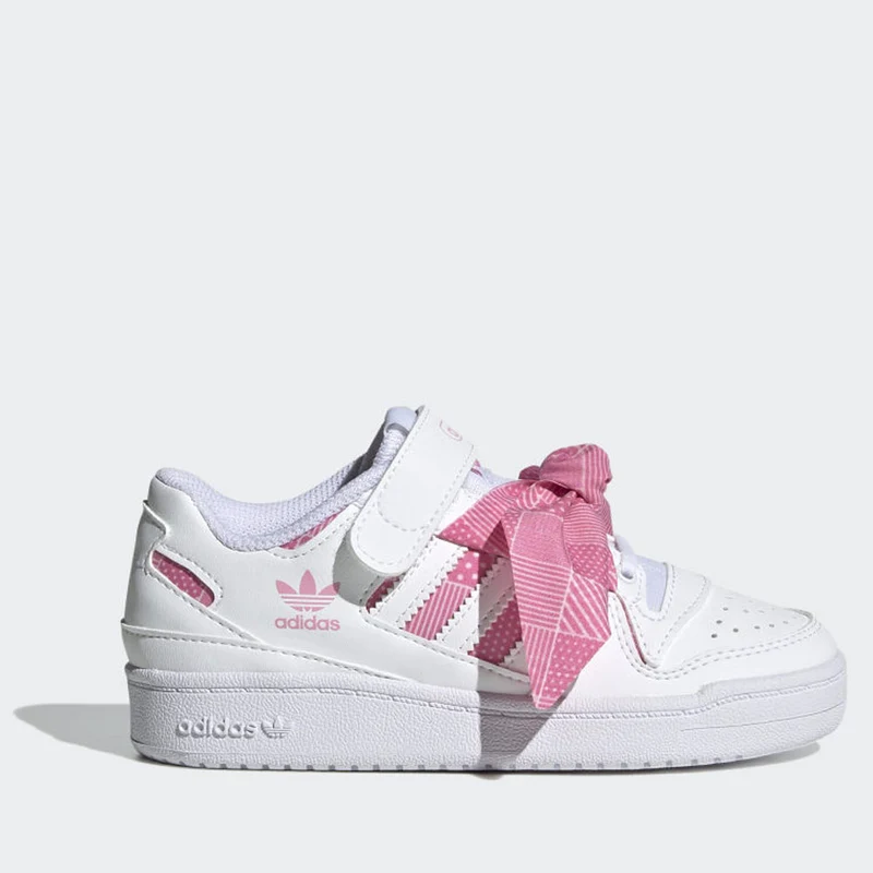 Scarpe Bambina ADIDAS Sneakers linea Forum Low colore Bianco e Rosa con Fiocco a Pois