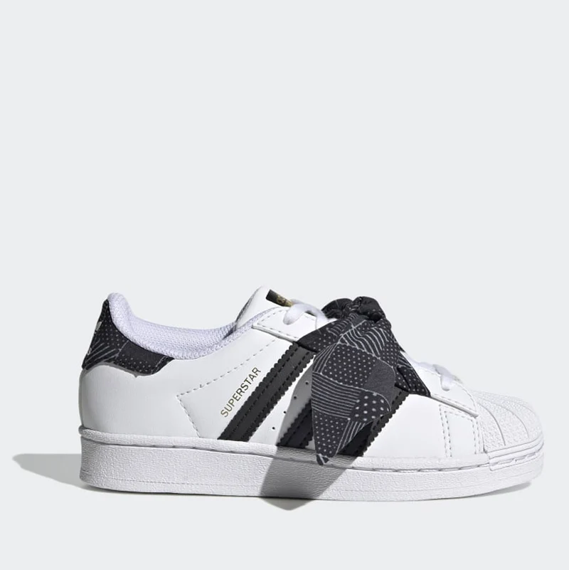 Scarpe Bambina ADIDAS Sneakers linea Superstar C colore Bianco e Nero con Fiocco a Pois