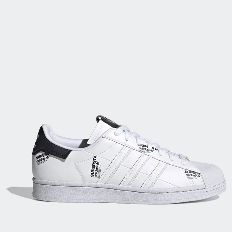 Scarpe Uomo ADIDAS Sneakers linea Superstar in Pelle Sintetica colore Bianco e Nero con Scritte Laterali