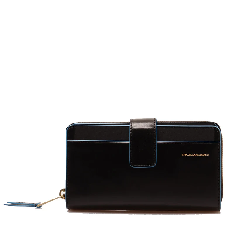 Portafoglio Donna Doppio Scomparto PIQUADRO In Pelle Nera - PD1354B2R Linea Blue Square