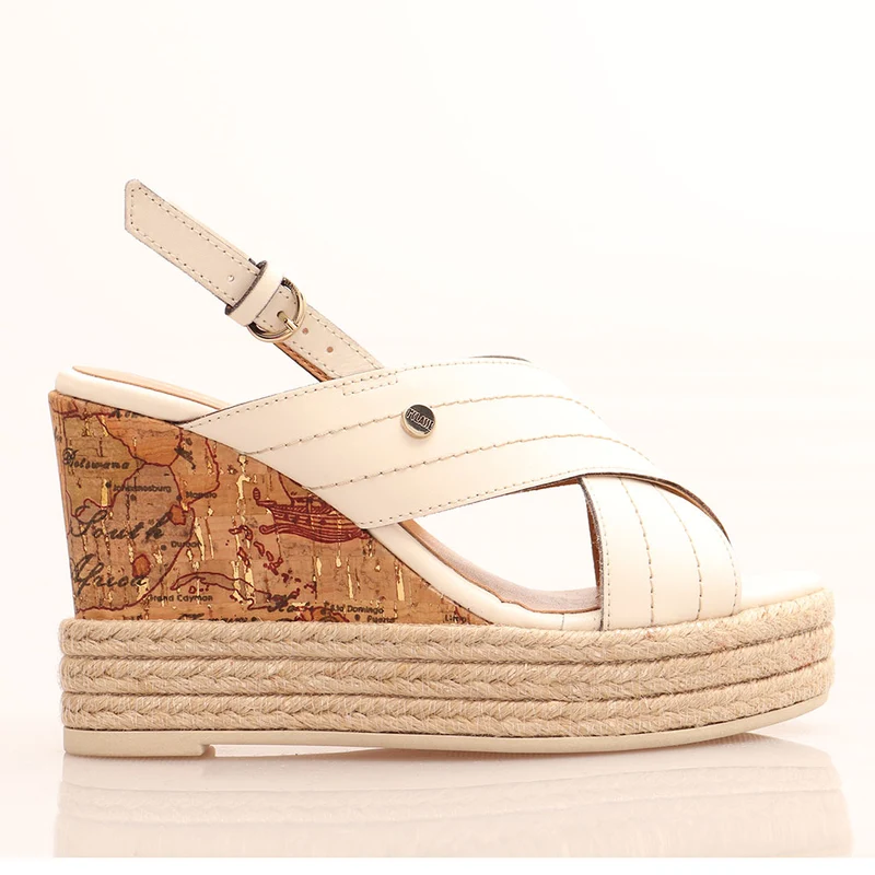 Sandali Donna con Zeppa Alviero Martini 1A Classe linea Geo Classic in Pelle Bianca E099