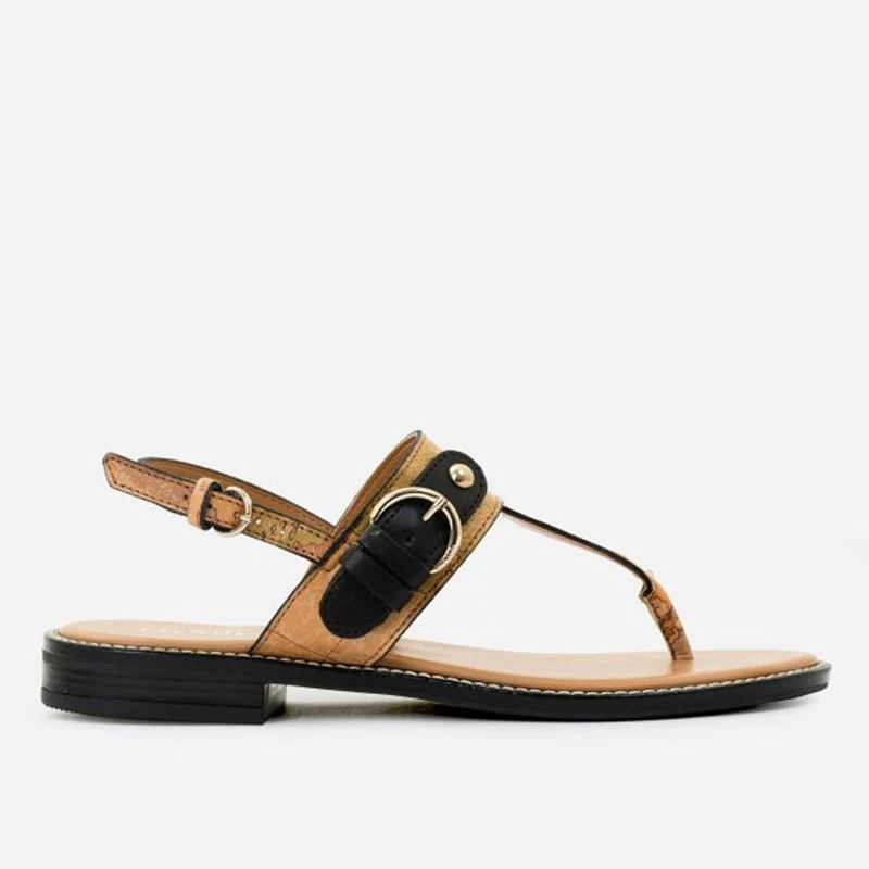Sandali Donna Infradito Alviero Martini 1A Classe linea Geo Classic in Nappa Geo con Dettagli Neri E086